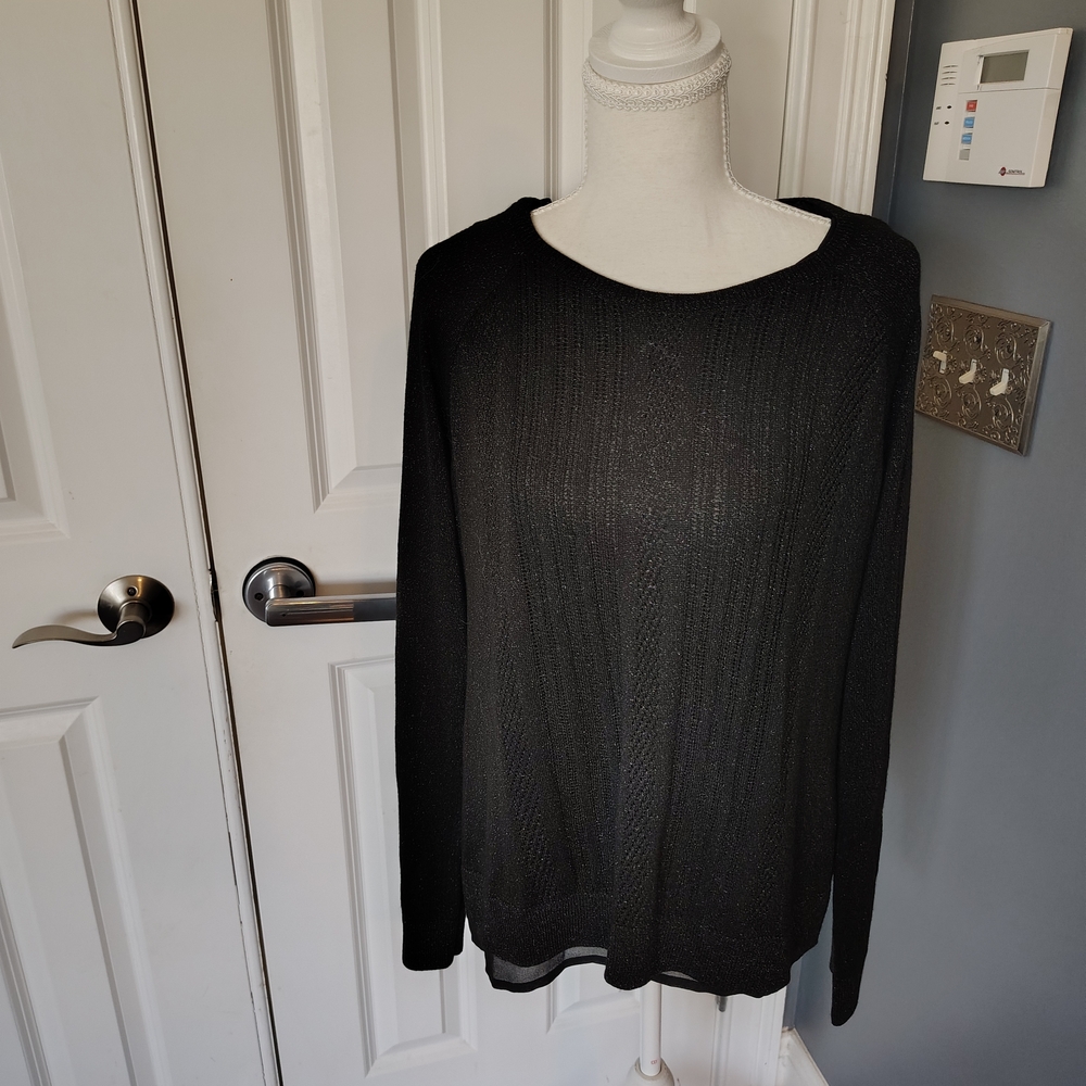 Lucky Brand Black Sweater Top Medium Euc